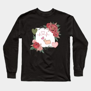 happy valentine's day cute love and floral heart Long Sleeve T-Shirt